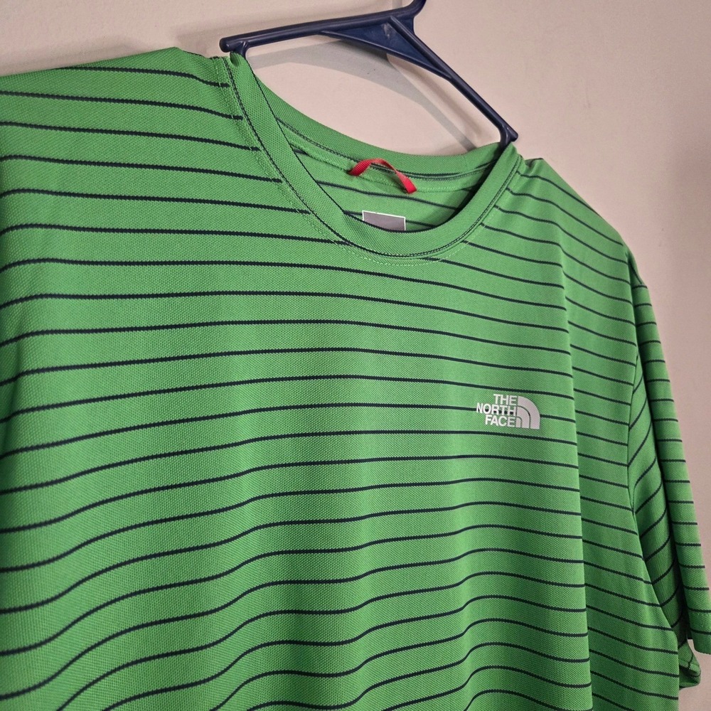 The North Face Mens Medium Green Striped Short Sleeve Graphic T-Shirt Micro Mesh - Picture 1 of 7